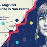 Illustration von Silvia Adler vor einer ansteigenden Krisenkurve zur Liquiditätskrise in Non-Profits.