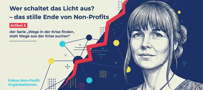 Illustration von Silvia Adler vor einer ansteigenden Krisenkurve für Non-Profits in der Krise.
